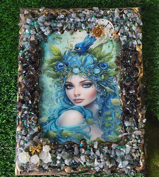 A4 Handmade Crystal Journal Diary Notebook with Moss Agate & Smokey Quartz