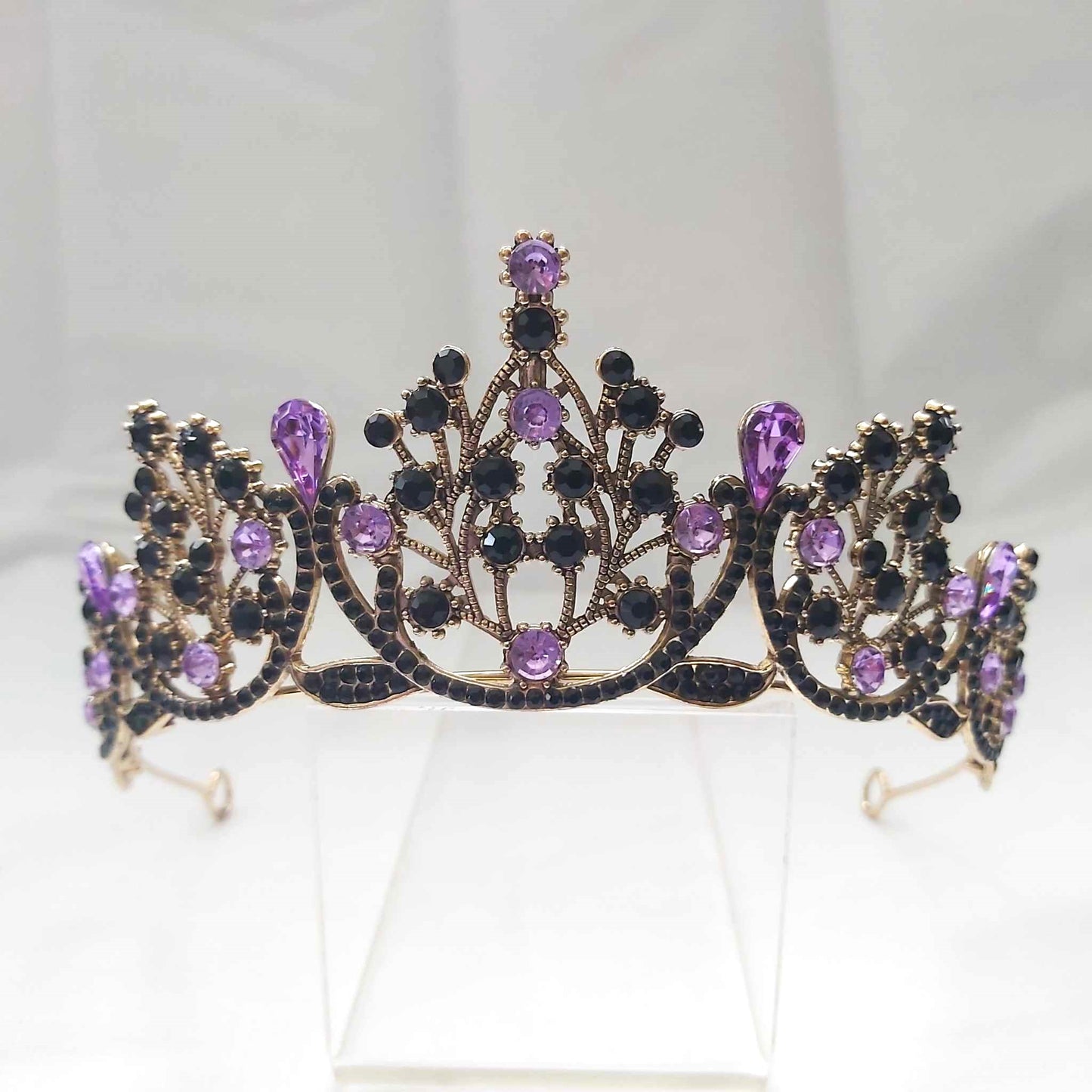 Purple Rhinestones Crown Tiara Baroque (CR24)
