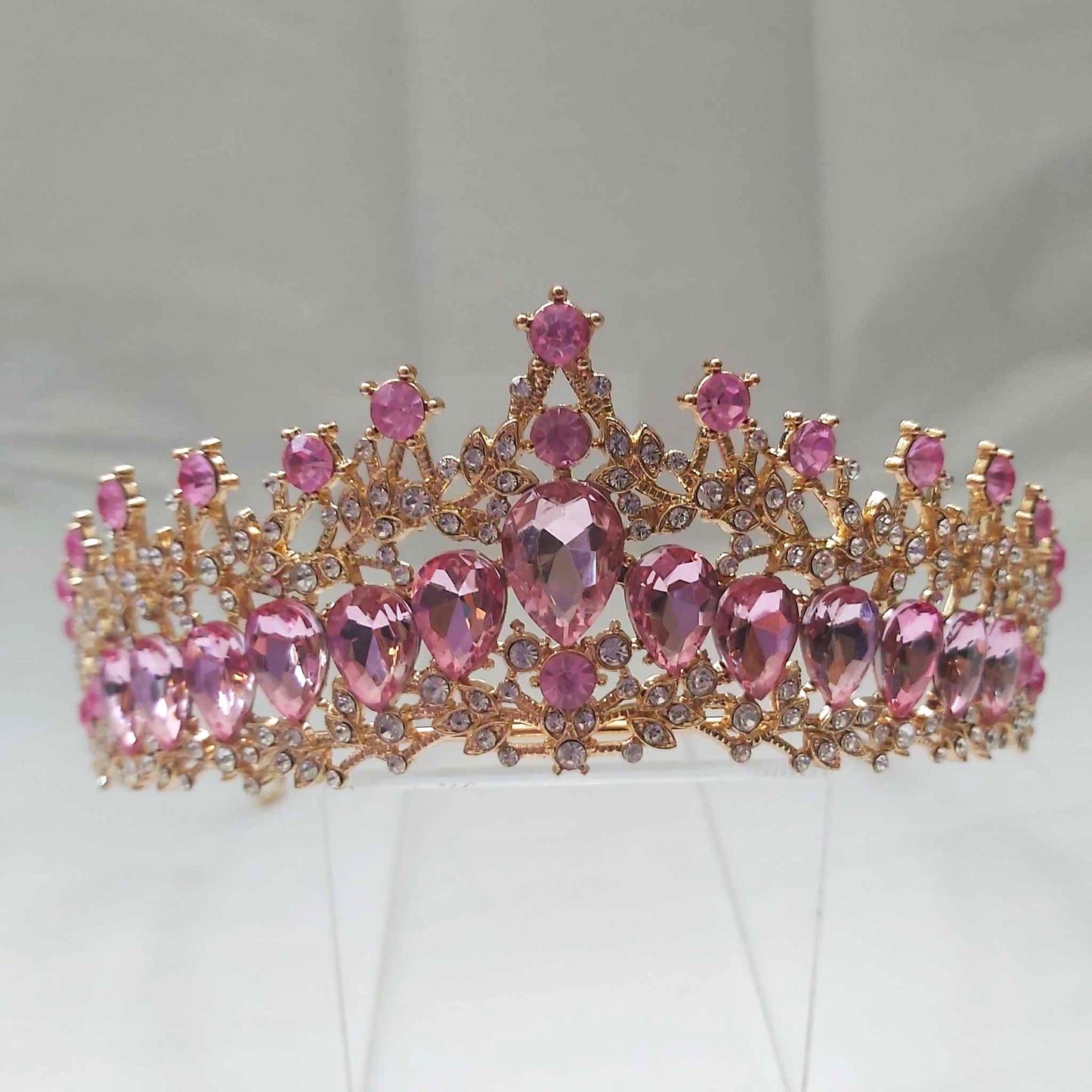 Pink Rhinestones Crown Tiara Baroque (CR29)