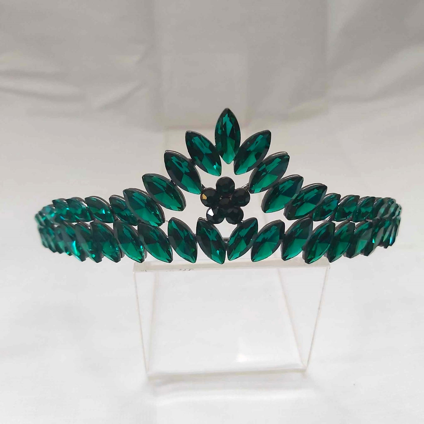 Green Rhinestones Crown Tiara Baroque (CR30)