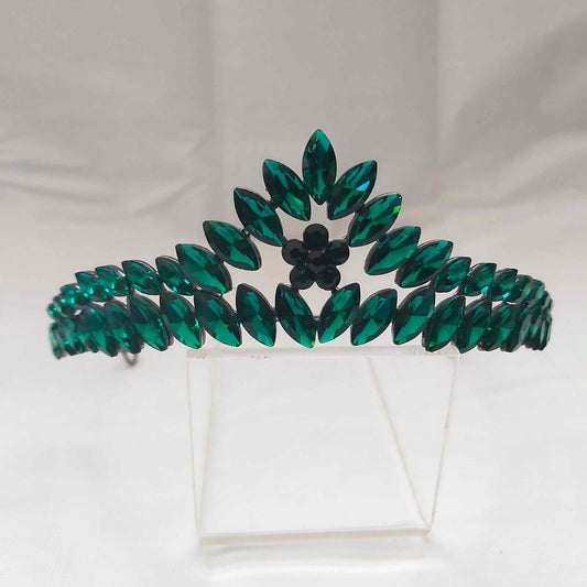 Green Rhinestones Crown Tiara Baroque (CR30)