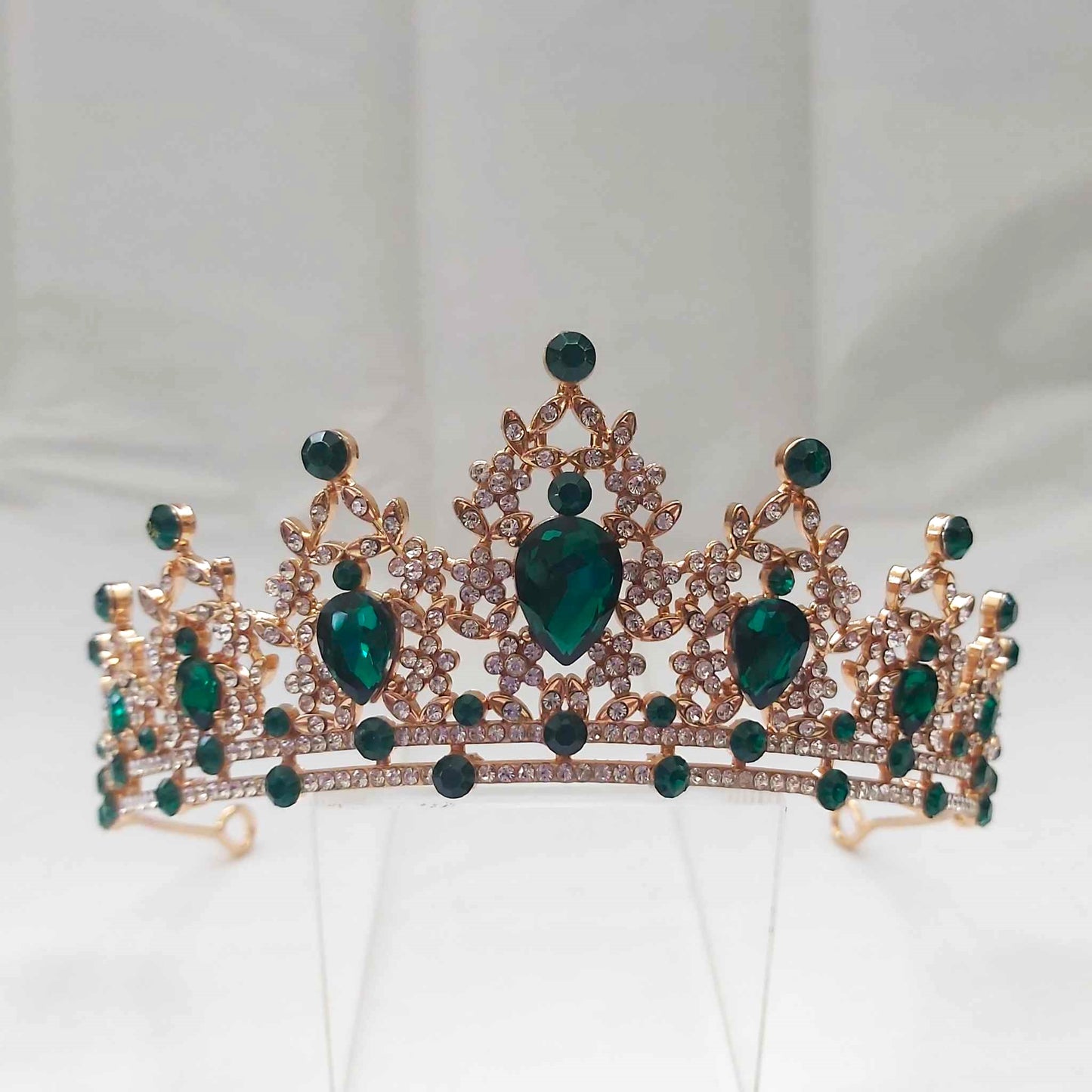 Green Rhinestones Crown Tiara Baroque (CR32)