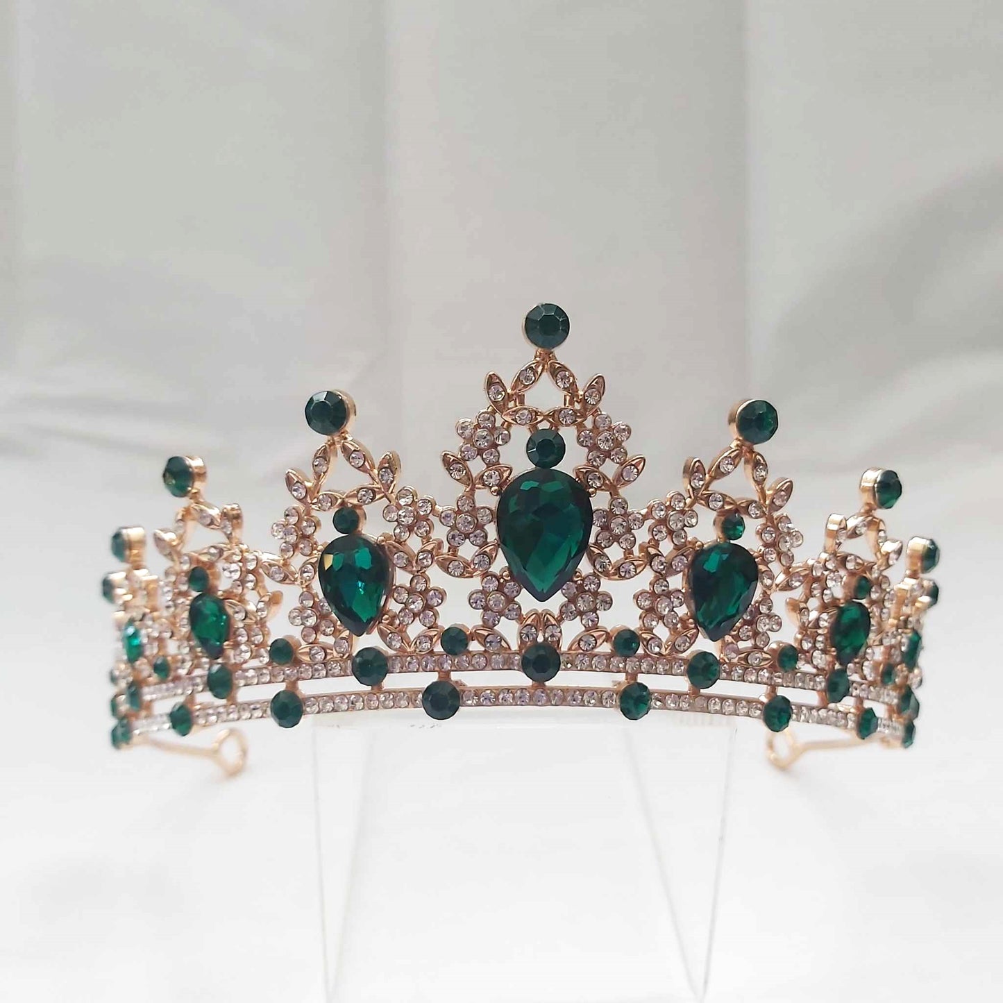 Green Rhinestones Crown Tiara Baroque (CR32)