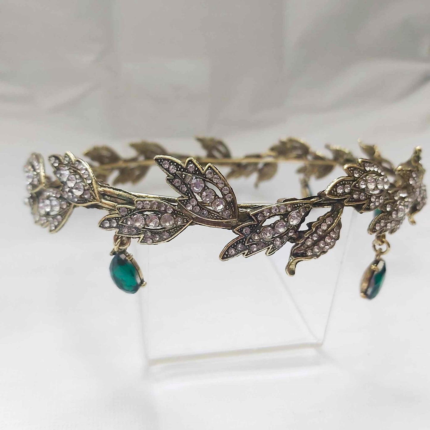 Green Rhinestones Crown Tiara Baroque (CR33)