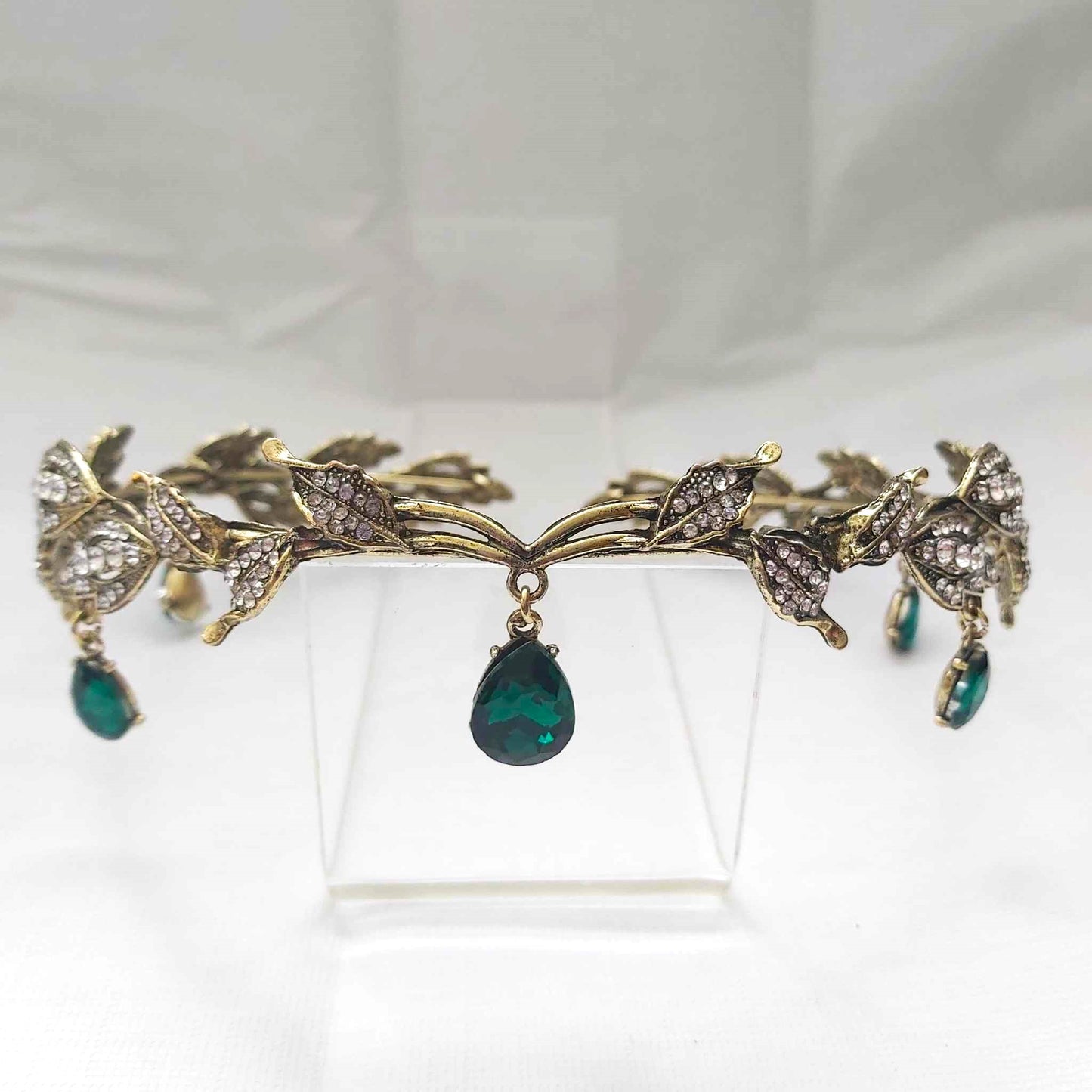 Green Rhinestones Crown Tiara Baroque (CR33)
