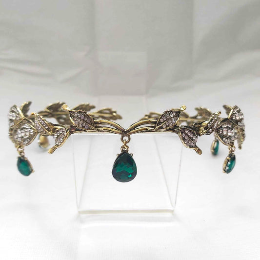 Green Rhinestones Crown Tiara Baroque (CR33)