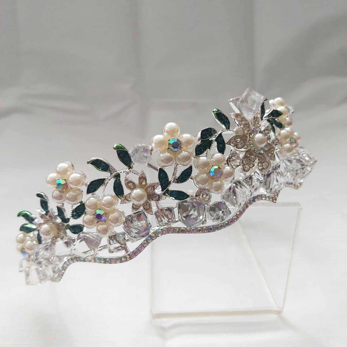 Silver Rhinestones Crown Tiara Baroque (CR34)