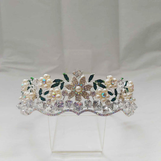 Silver Rhinestones Crown Tiara Baroque (CR34)