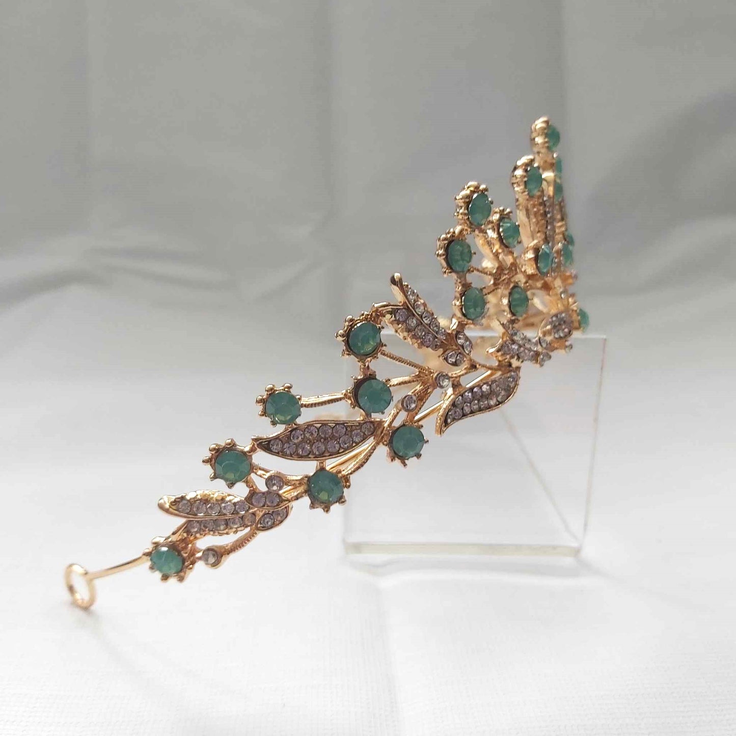 Green Rhinestones Crown Tiara Baroque (CR35)