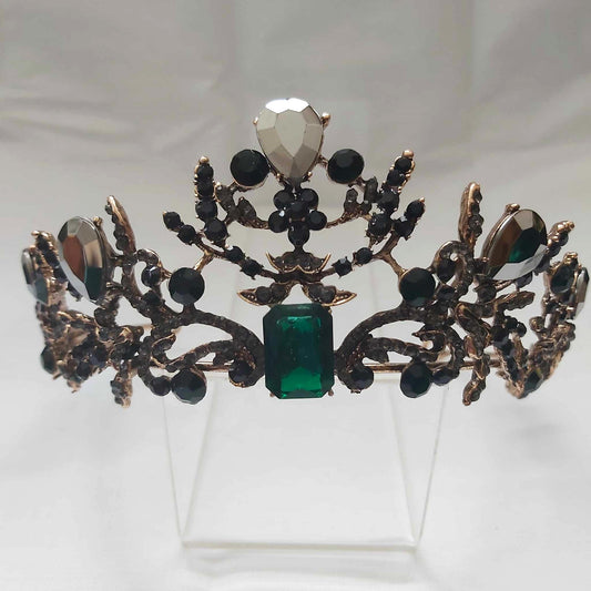Green Rhinestones Crown Tiara Baroque (CR36)