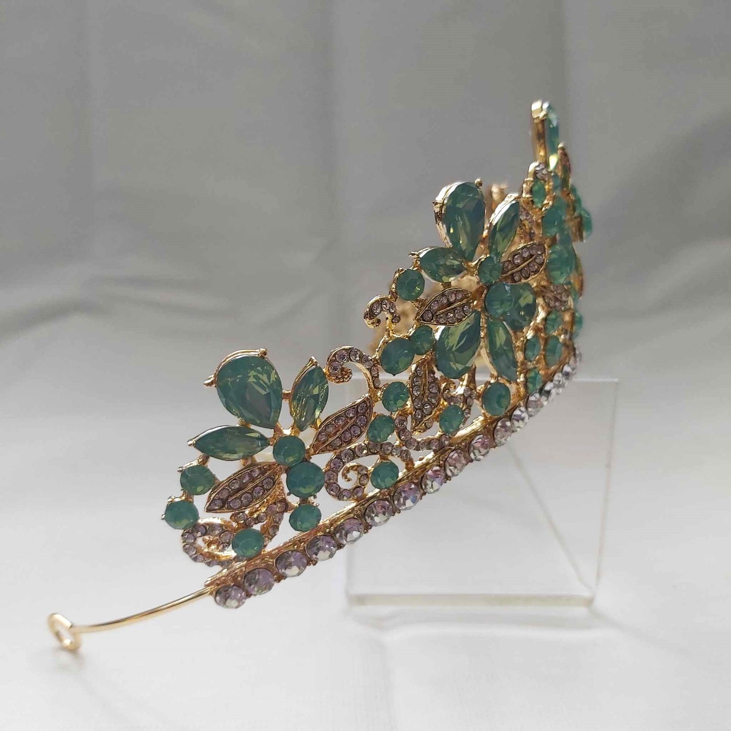 Green Rhinestones Crown Tiara Baroque (CR37)