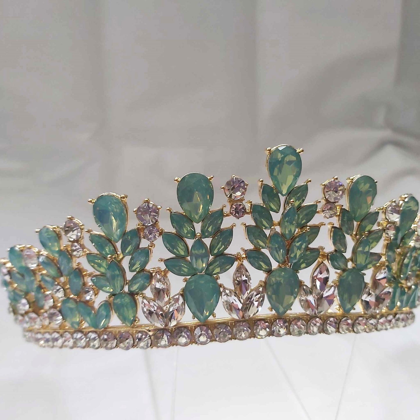Green Rhinestones Crown Tiara Baroque (CR38)