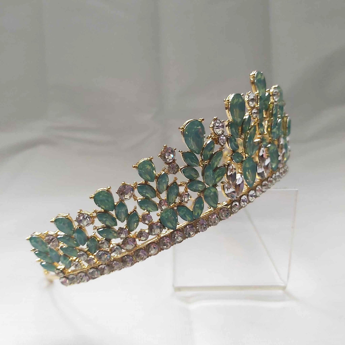 Green Rhinestones Crown Tiara Baroque (CR38)
