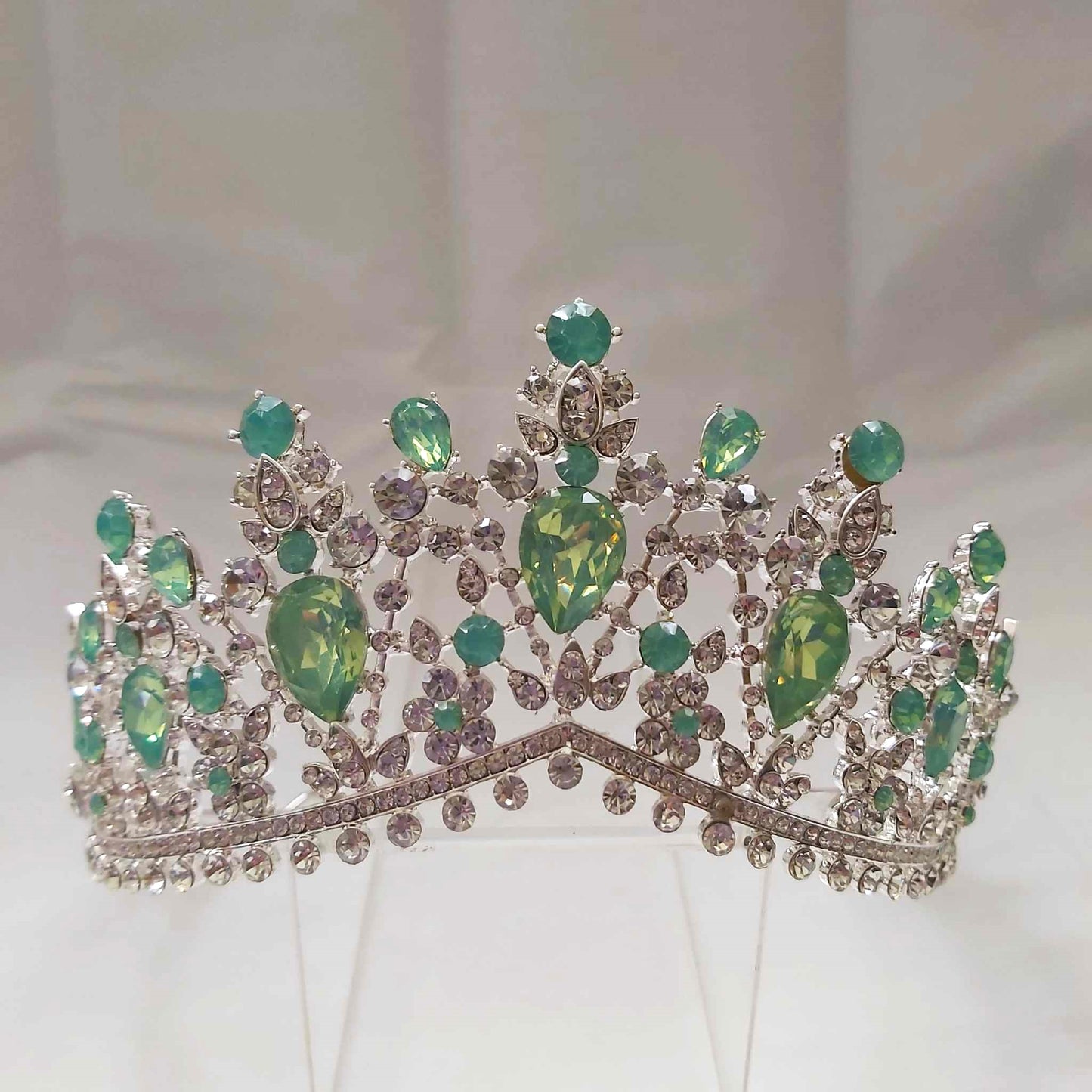 Green Rhinestones Crown Tiara Baroque (CR39)