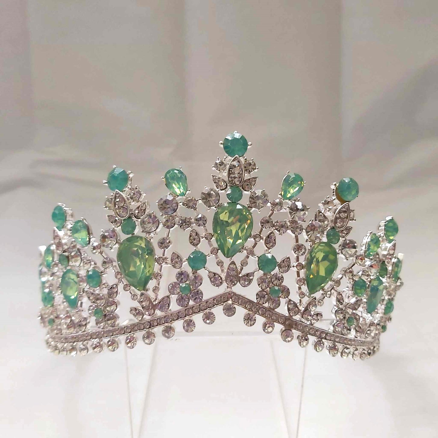 Green Rhinestones Crown Tiara Baroque (CR39)
