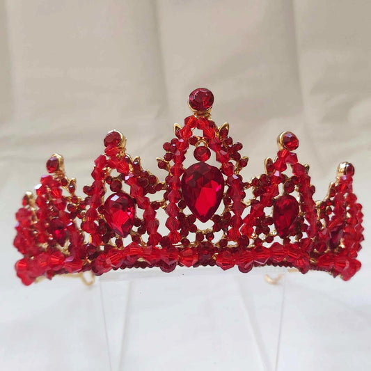 Red Rhinestones Crown Tiara Baroque (CR43)