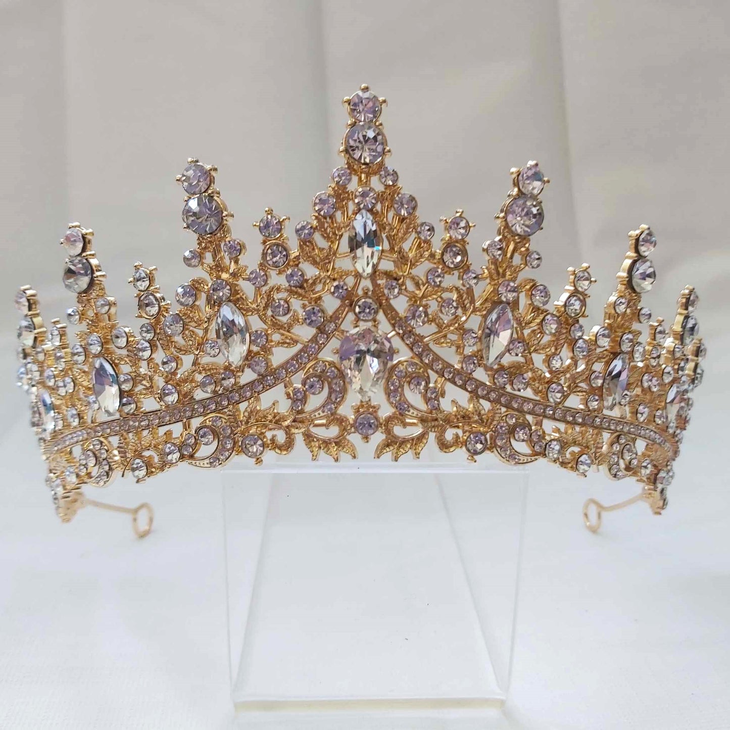 Gold Rhinestones Crown Tiara Baroque (CR44)