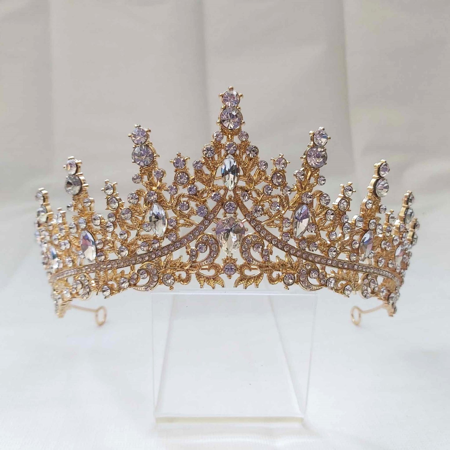Gold Rhinestones Crown Tiara Baroque (CR44)
