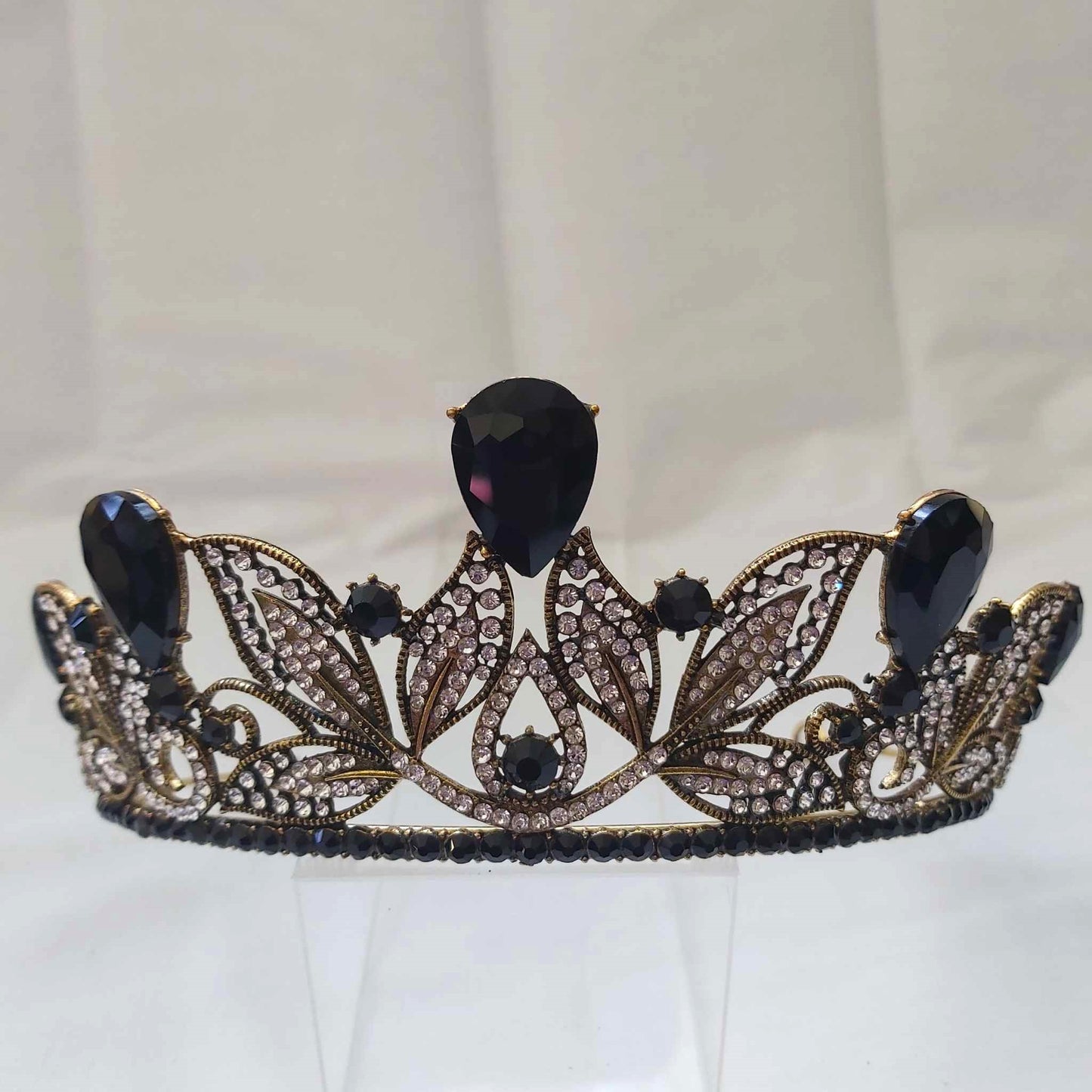 Black Rhinestones Crown Tiara Baroque (CR45)