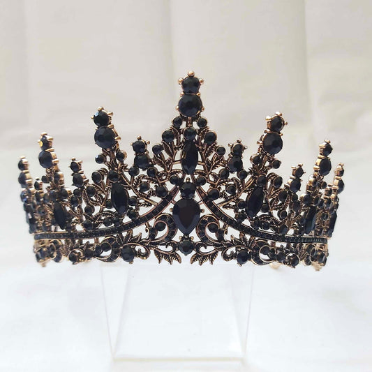 Black Rhinestones Crown Tiara Baroque (CR46)