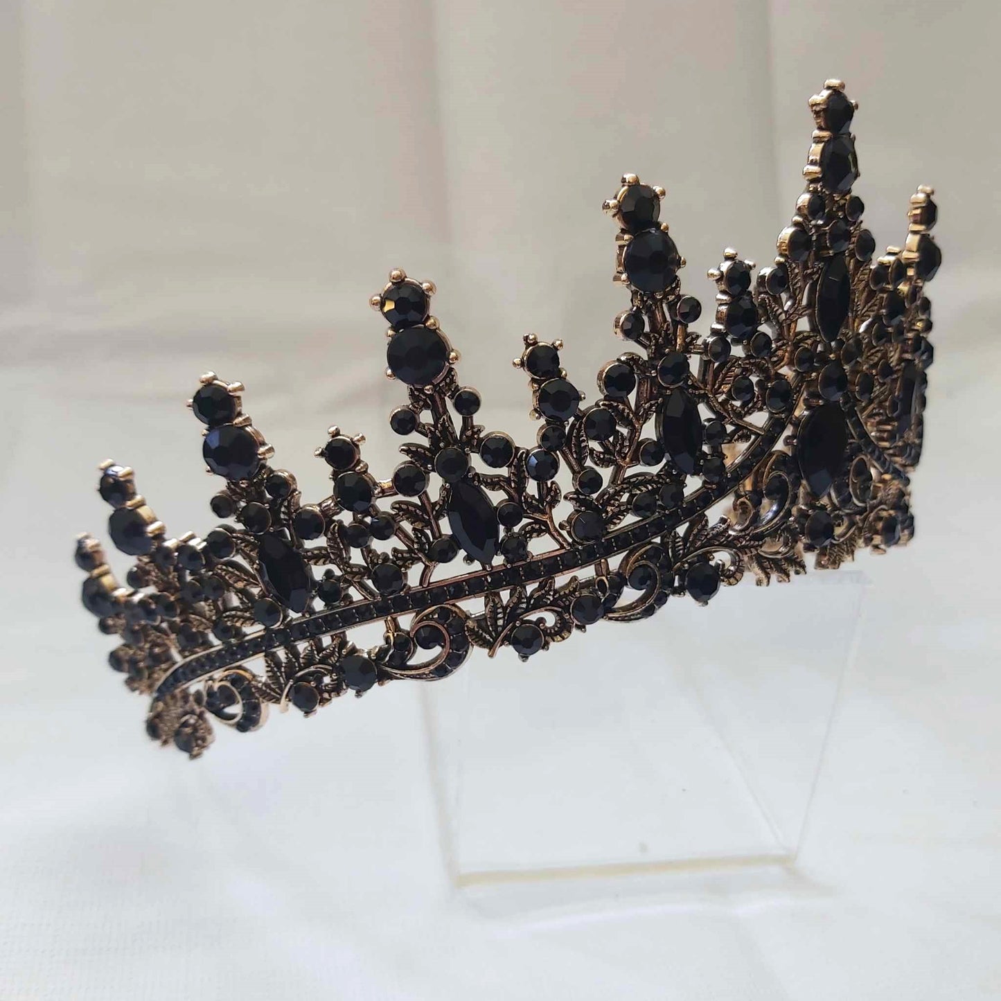 Black Rhinestones Crown Tiara Baroque (CR46)
