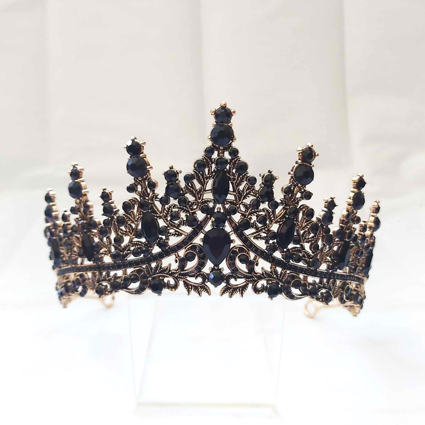 Black Rhinestones Crown Tiara Baroque (CR46)