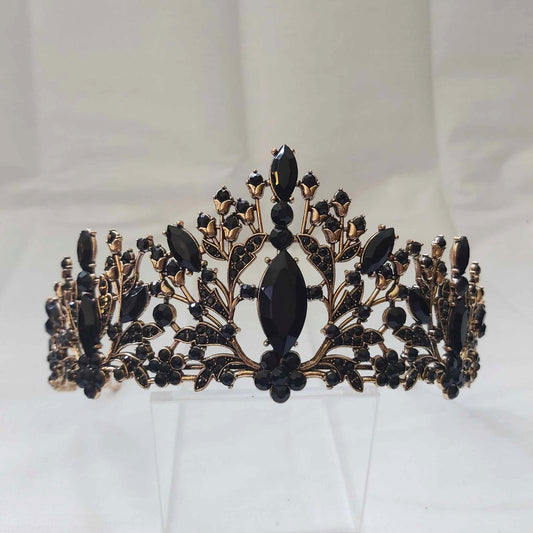 Black Rhinestones Crown Tiara Baroque (CR47)