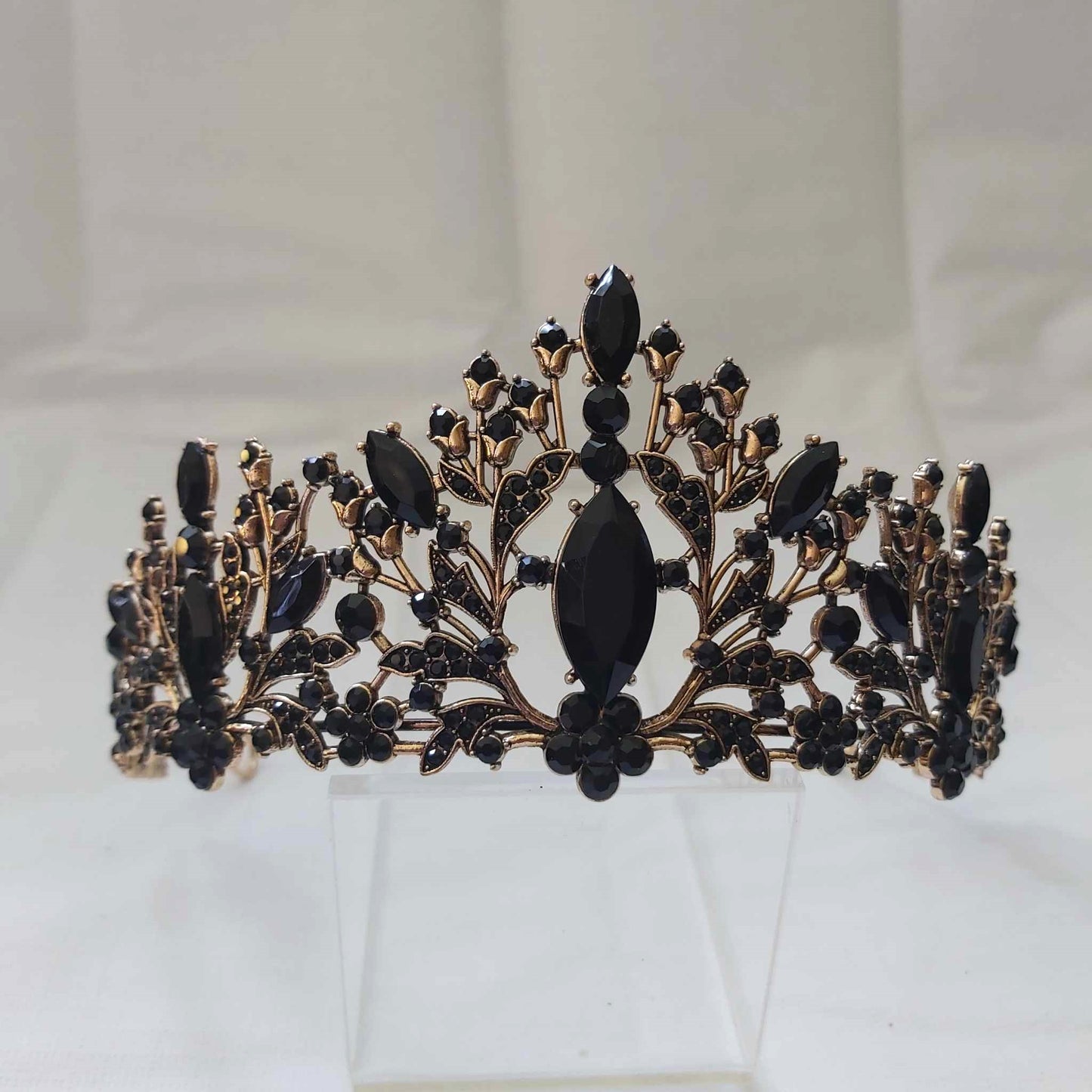 Black Rhinestones Crown Tiara Baroque (CR47)