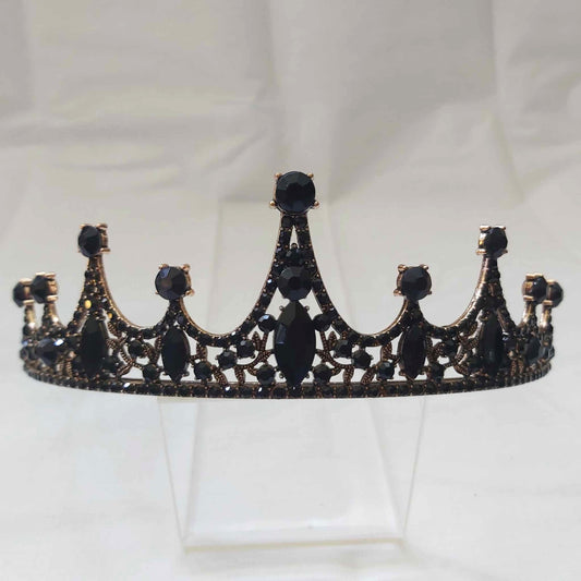 Black Rhinestones Crown Tiara Baroque (CR48)