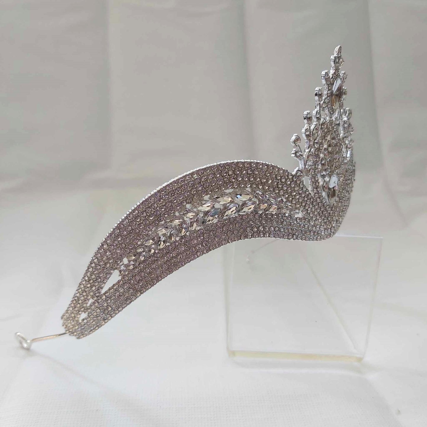 Silver Rhinestones Crown Tiara Baroque (CR49)