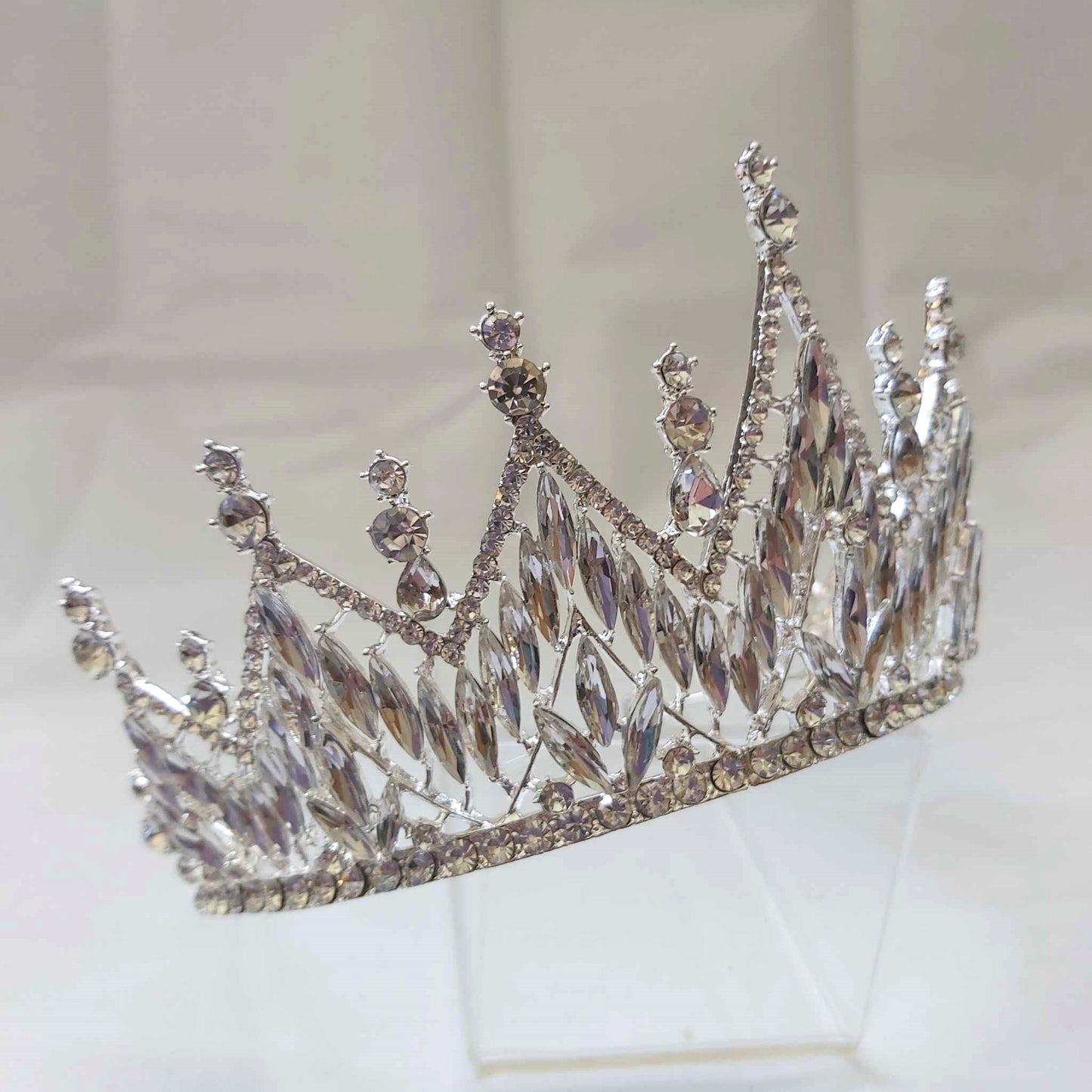 Silver Rhinestones Crown Tiara Baroque (CR50)