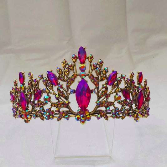 Pink Rhinestones Crown Tiara Baroque (CR51)