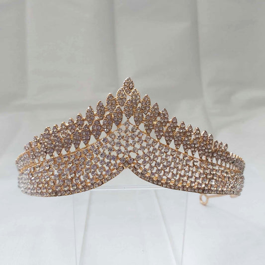 Gold Rhinestones Crown Tiara Baroque (CR52)