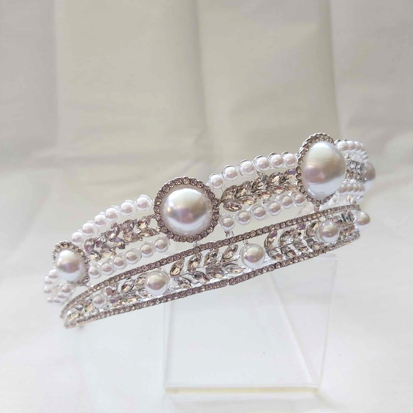 Silver Rhinestones Crown Tiara Baroque (CR53)