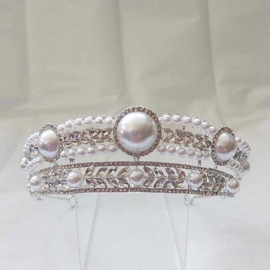 Silver Rhinestones Crown Tiara Baroque (CR53)