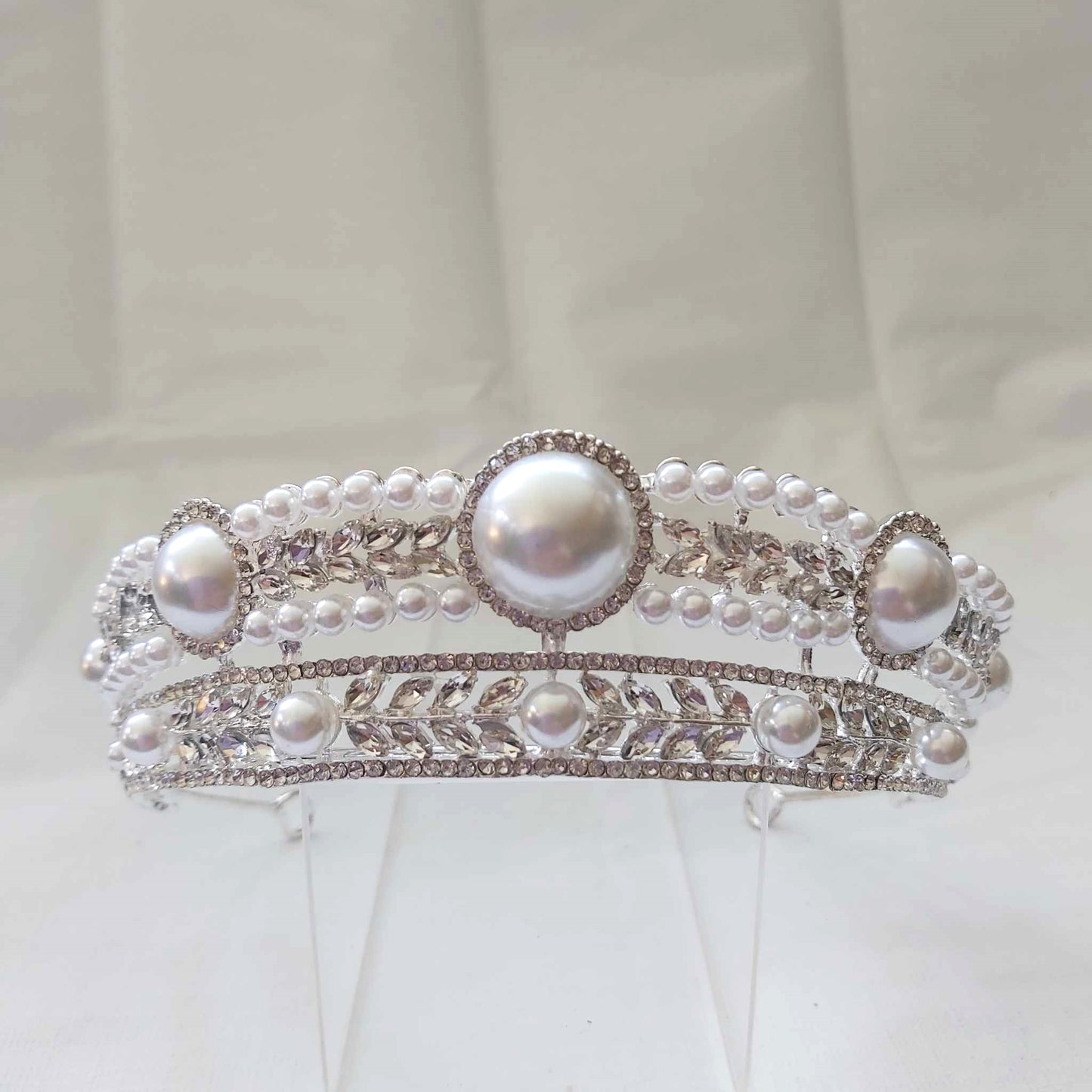 Silver Rhinestones Crown Tiara Baroque (CR53)