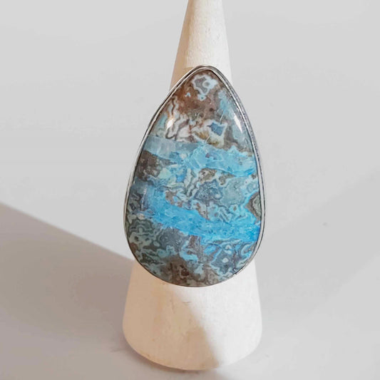 Mexican Laguna Agate Gemstone Ring US 9 (E1617)