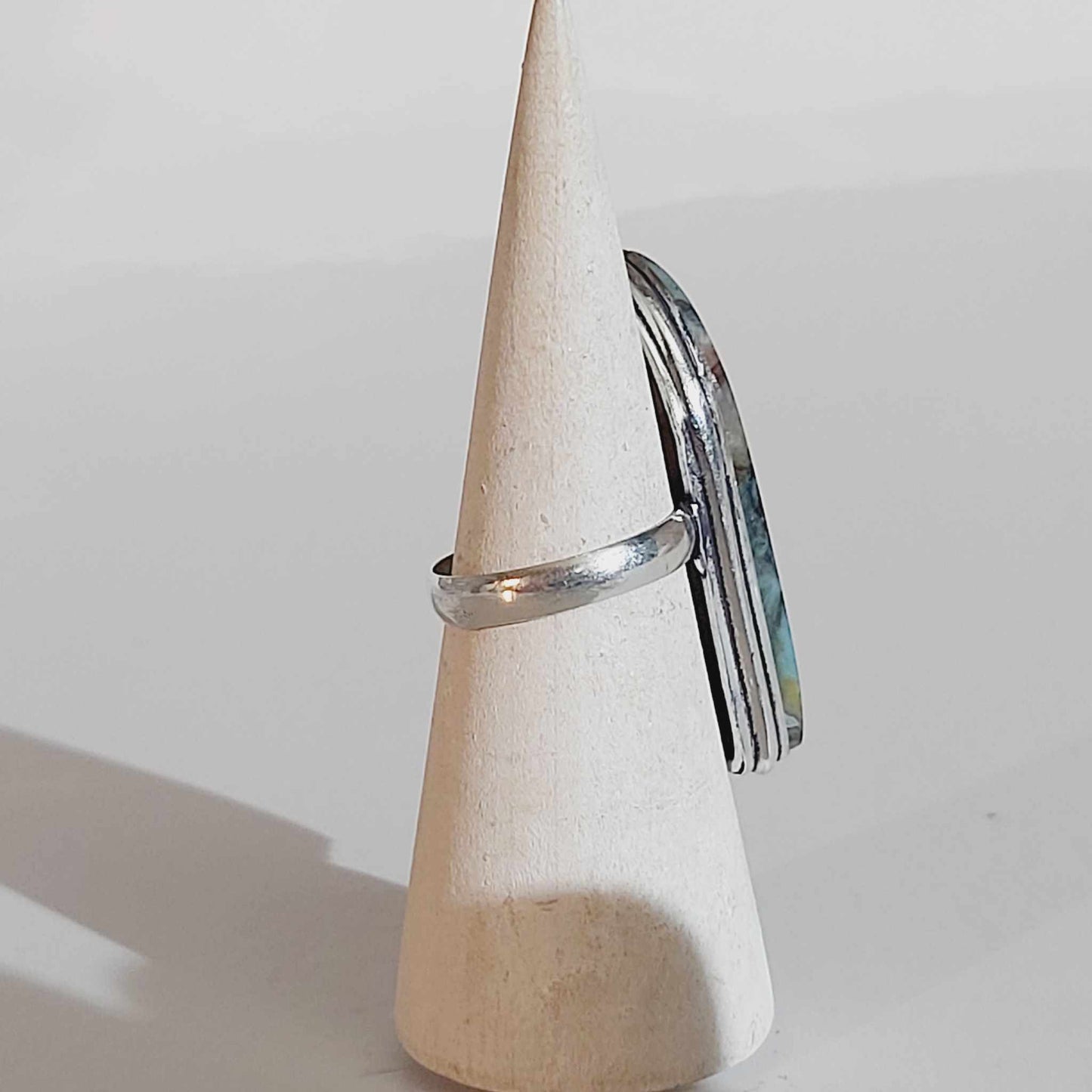 Mexican Laguna Agate Gemstone Ring US 9 (E1619)