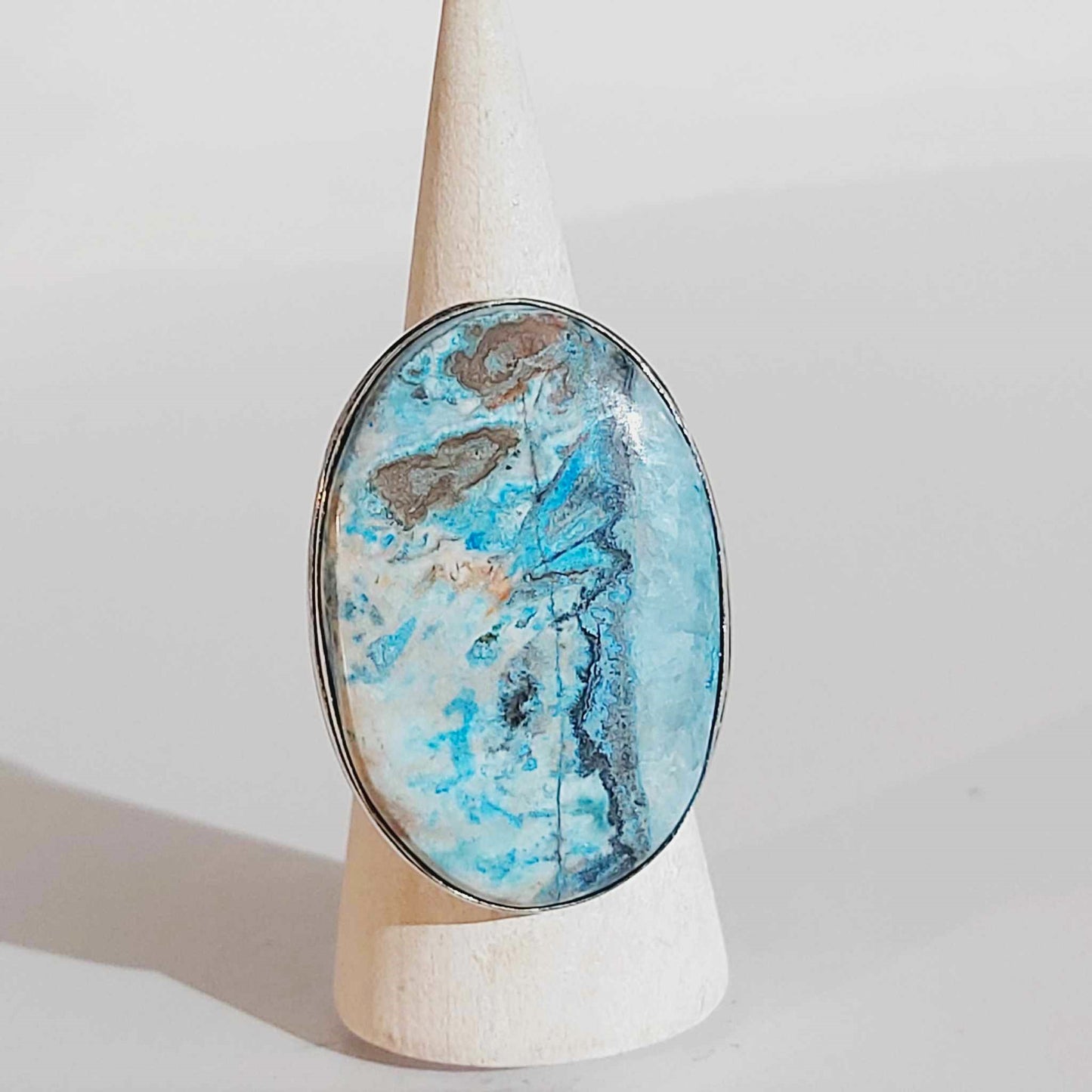 Mexican Laguna Agate Gemstone Ring US 10 (E1624)