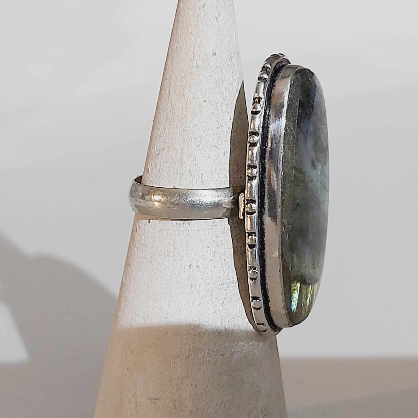 Labradorite Protection Gemstone Ring US 7.5 or UK O (E1729)
