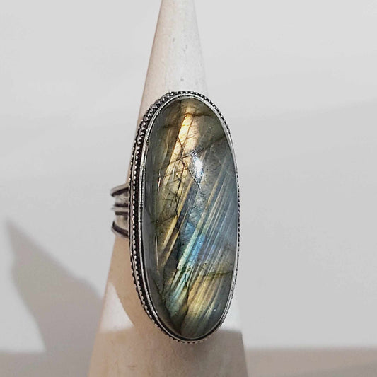 Labradorite Protection Gemstone Ring US 8.5 or UK Q (E1733)