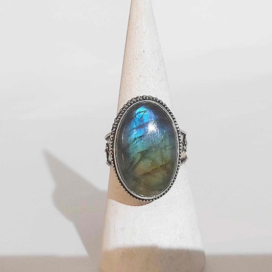 Labradorite Protection Gemstone Ring US 9.5 or UK R (E1737)