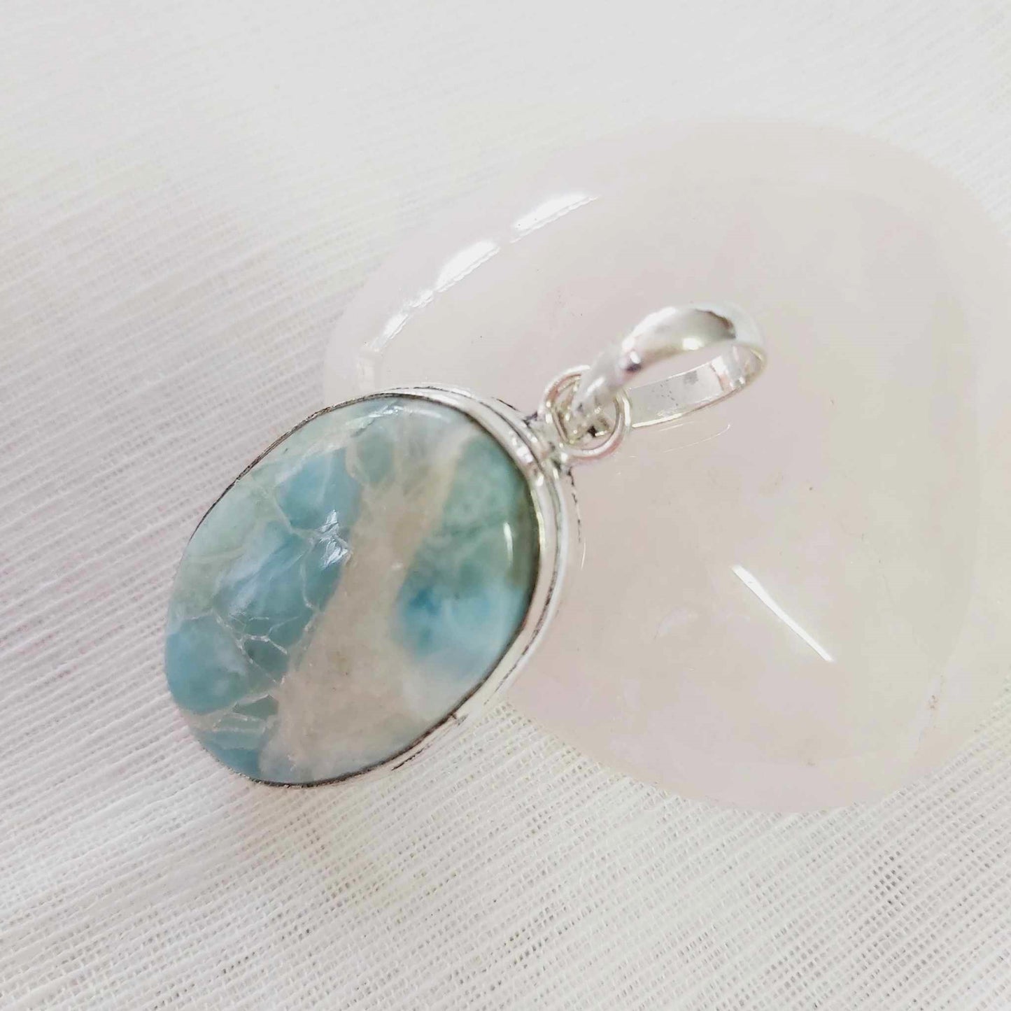 Larimar Pectolite Gemstone Crystal Goddess Pendant (E1785)