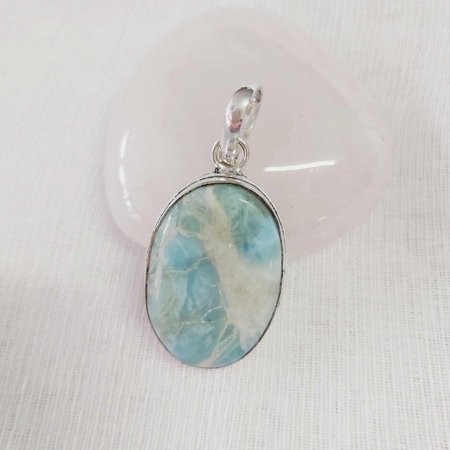 Larimar Pectolite Gemstone Crystal Goddess Pendant (E1785)