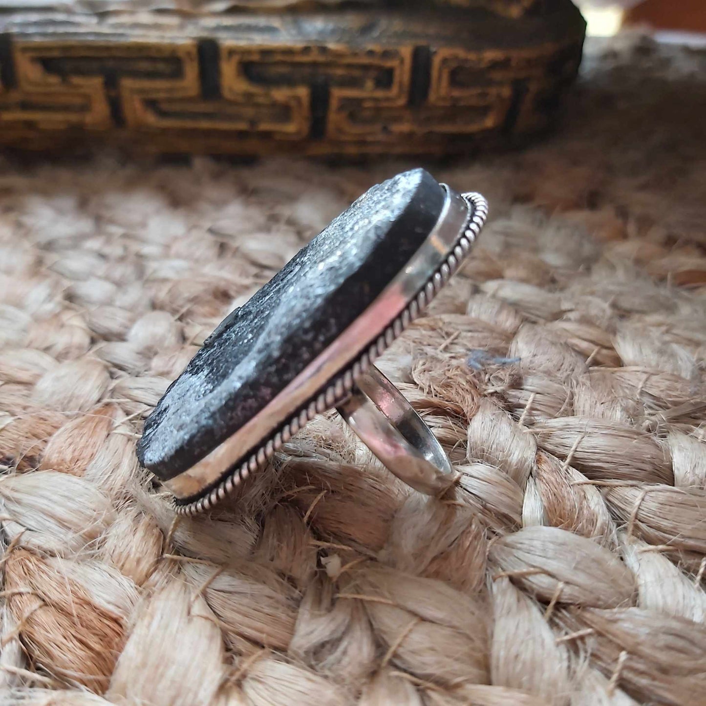 Black Tourmaline Psychic Protection Ring US 8.5 (E2463)