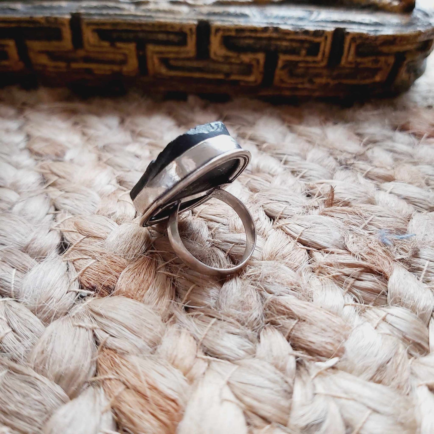 Black Tourmaline Psychic Protection Ring US 6.5 (E2473)