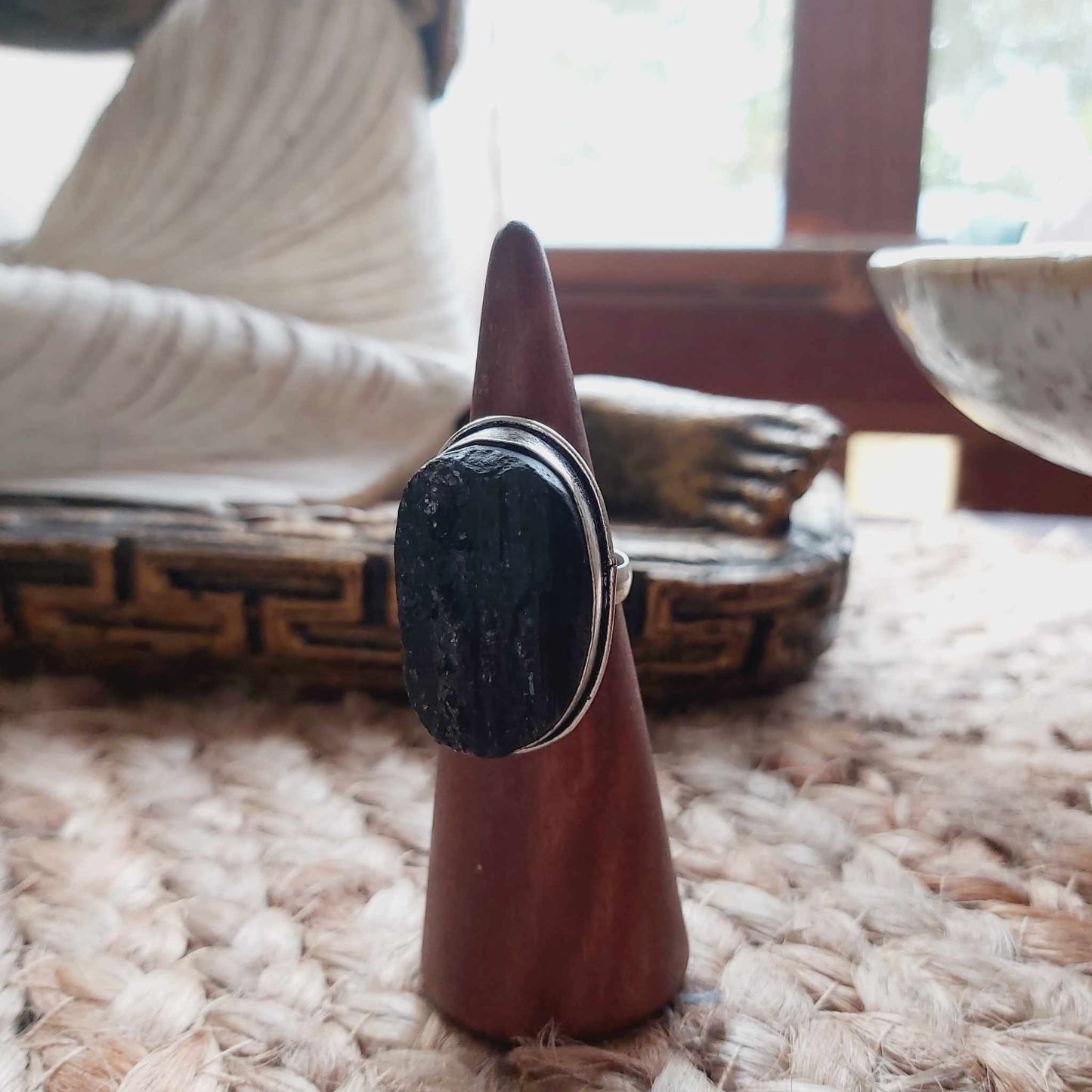 Black Tourmaline Psychic Protection Ring US 6.5 (E2473)