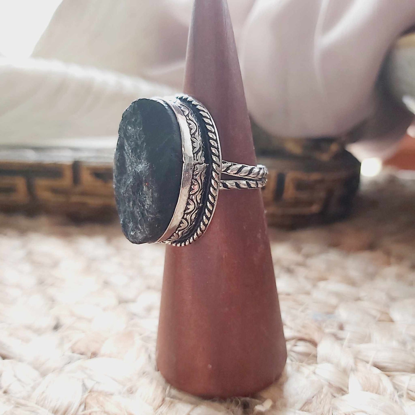 Black Tourmaline Psychic Protection Ring US 8 (E2479)