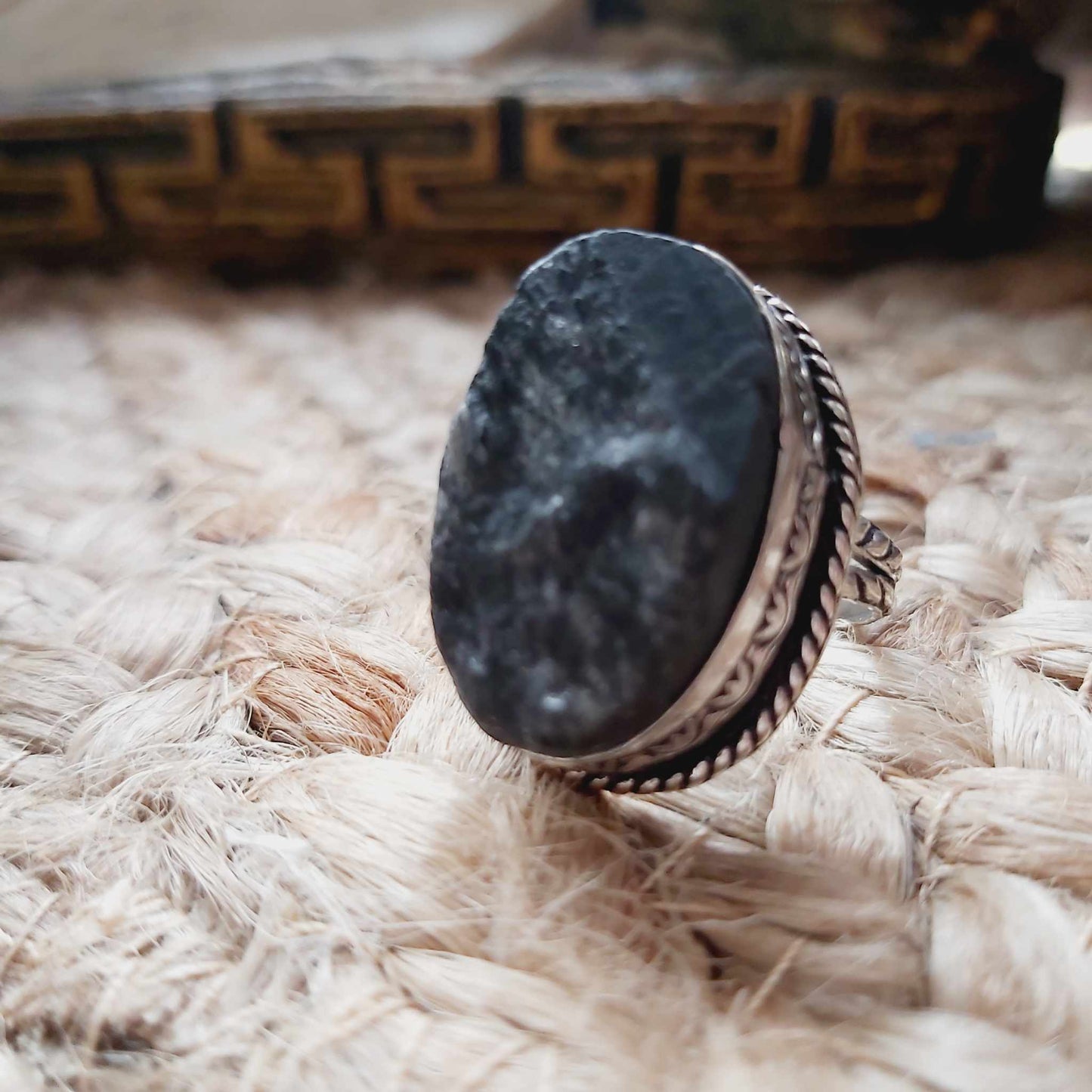Black Tourmaline Psychic Protection Ring US 8 (E2479)