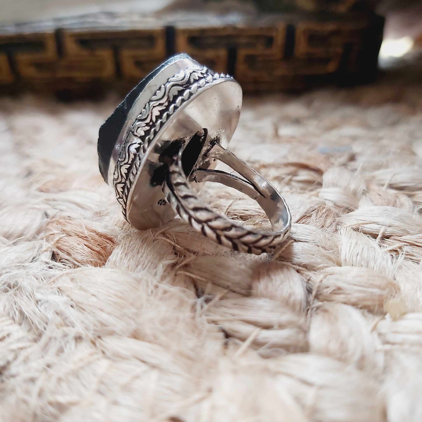 Black Tourmaline Psychic Protection Ring US 8 (E2479)